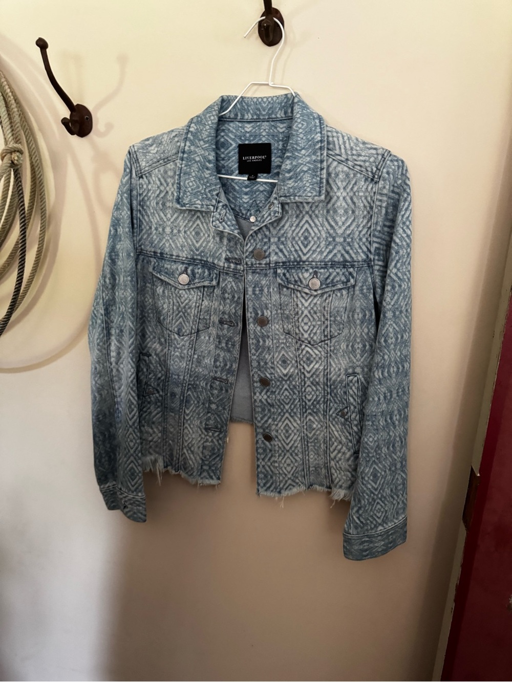 Liverpool Jeans Company Light Blue Aztec-Print Denim Jacket